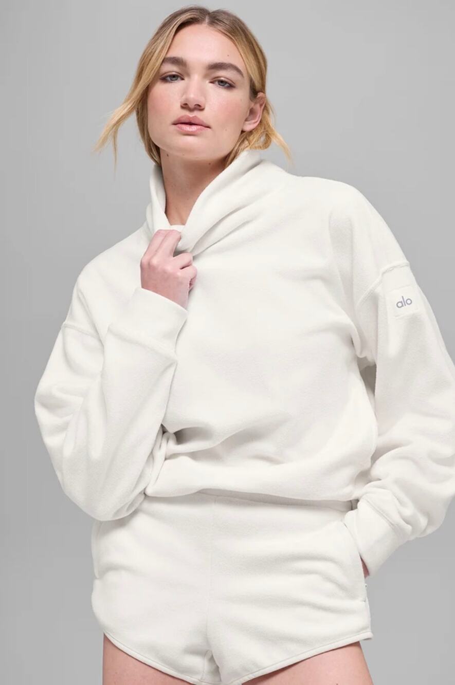Alo Yoga Polar Fleece Hazy Pullover Ivory XXS Cowl Neck Oversized Sweatshirt